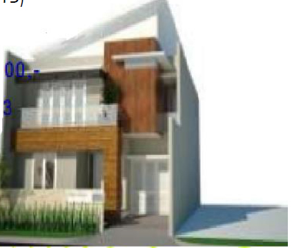 Render fasad rumah Jalan Nias, Kelapa Gading, dengan sirip kayu vertikal dan balkon